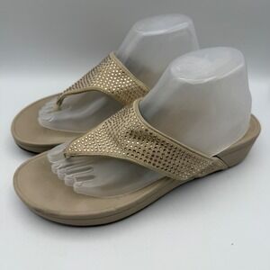 Vionic Thong Sandals Womens 10 Beige Rhinestone Orthaheel Platform Flip Flops
